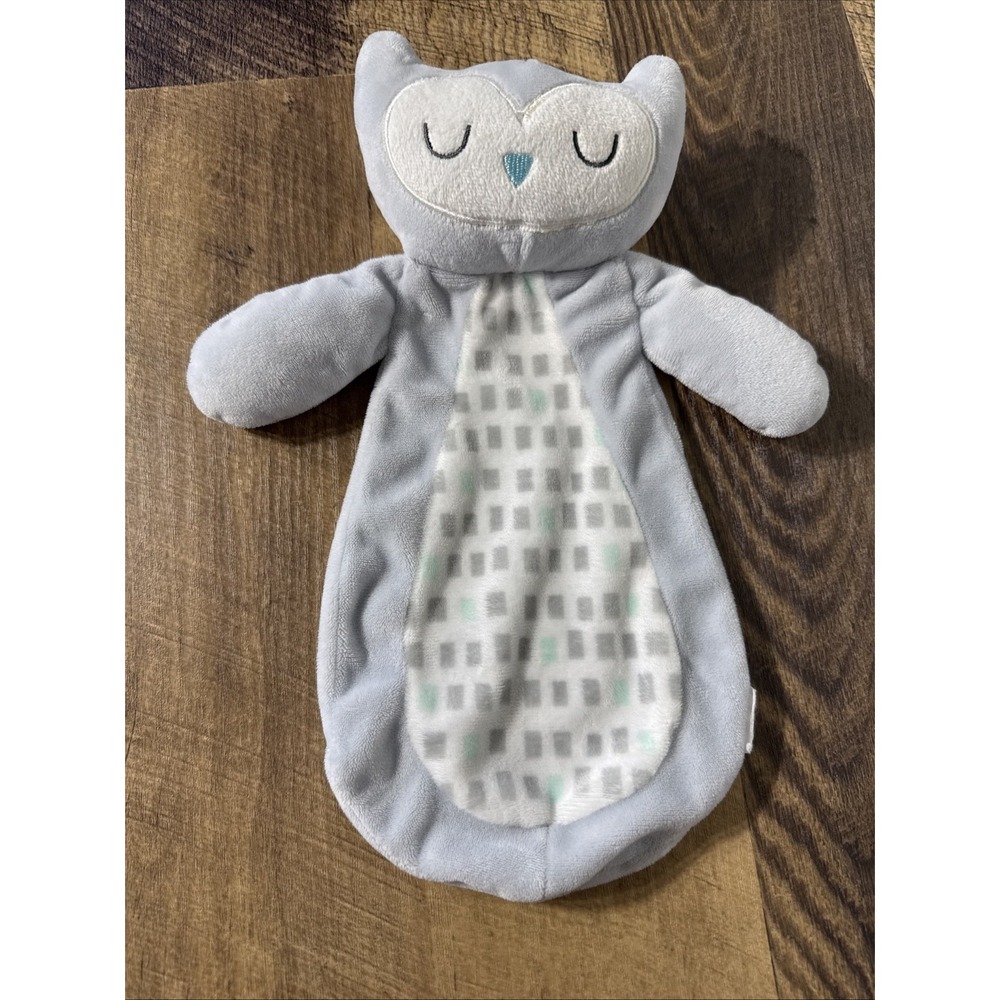 Chick Pea Owl Security Blanket/Lovey Pal Greyish-blue & White 12"L Missing Label